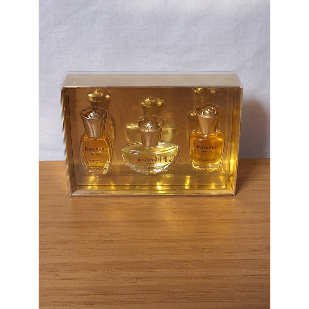 Vintage Fragonard 3pc. Miniature Perfume Set. Caps Spin‎ But Still Secure. New